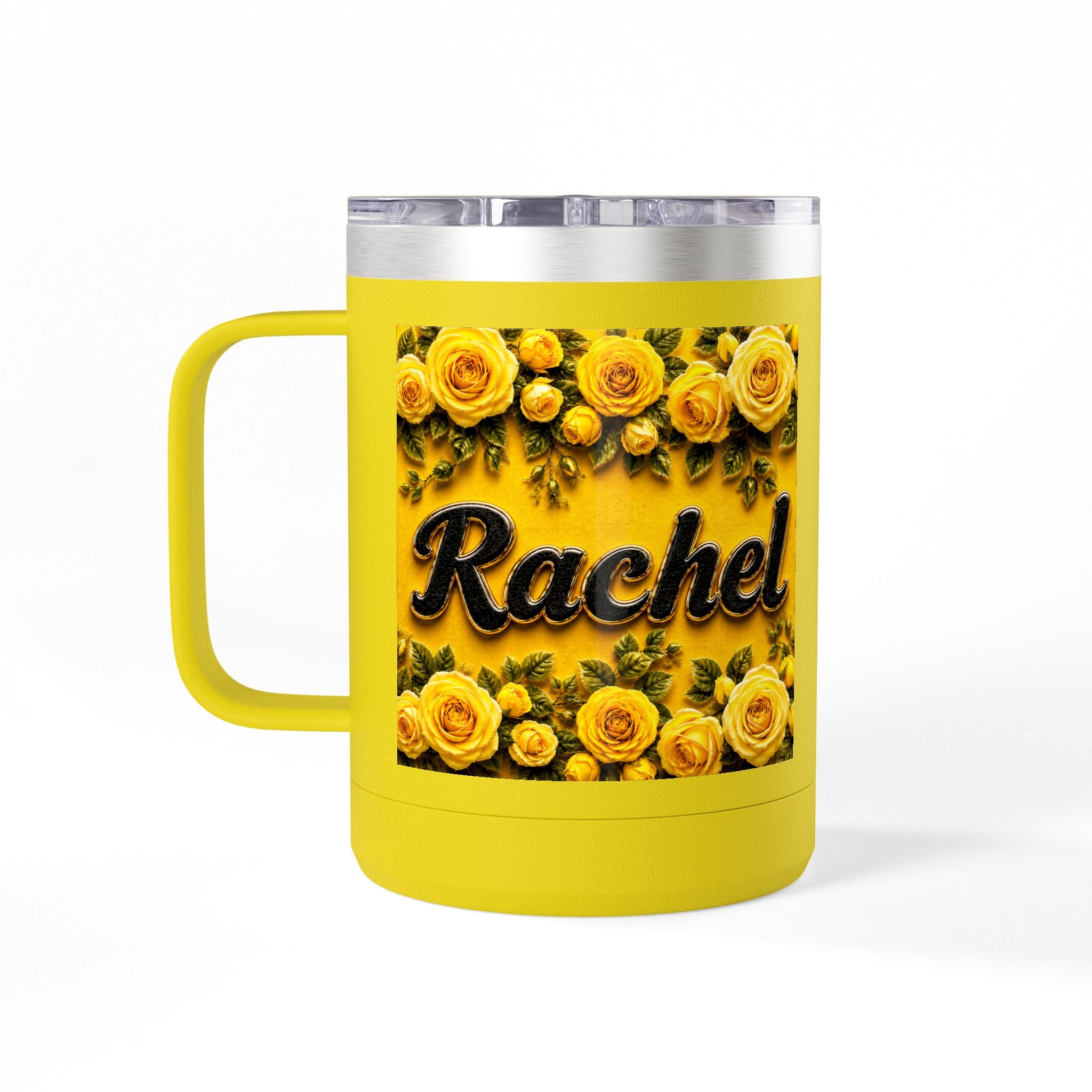 Personalized Rachel Floral 15oz Travel Mug — Insulated Coffee Tumbler