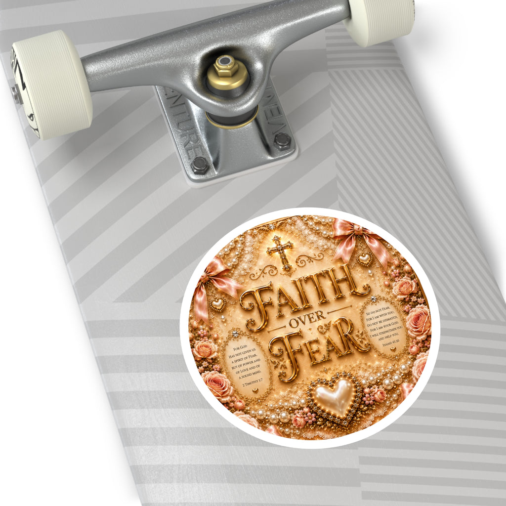 Faith Over Fear Round Sticker — Inspirational Christian Decorative Vinyl