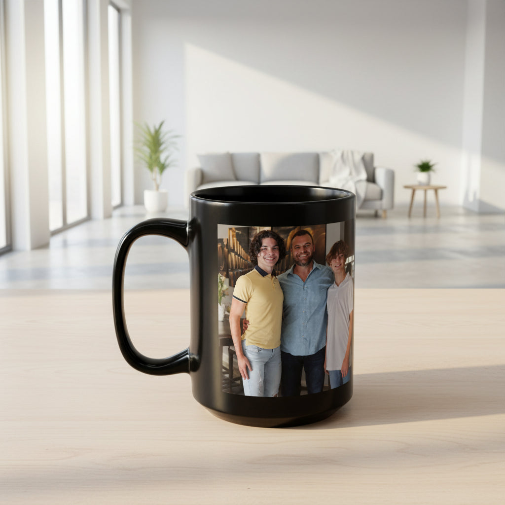 Happy Father’s Day Photo Mug — Personalized Black Coffee Cup (11oz, 15oz)