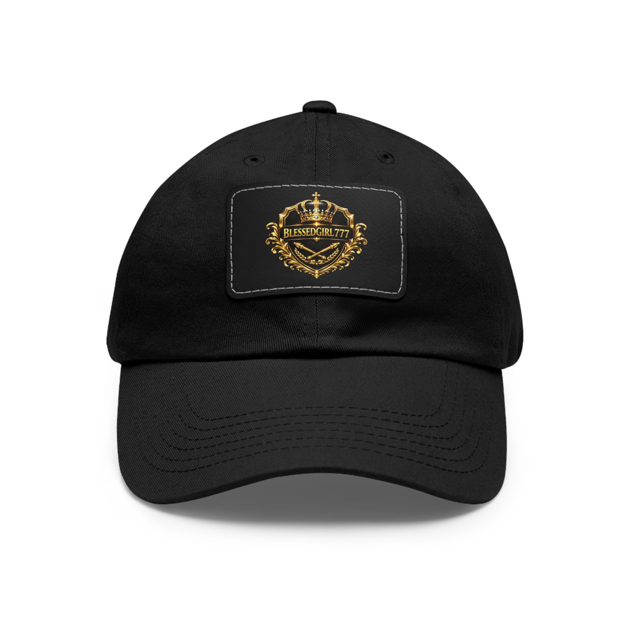 Dad Hat — Vintage Gold Crest Leather Patch Cap