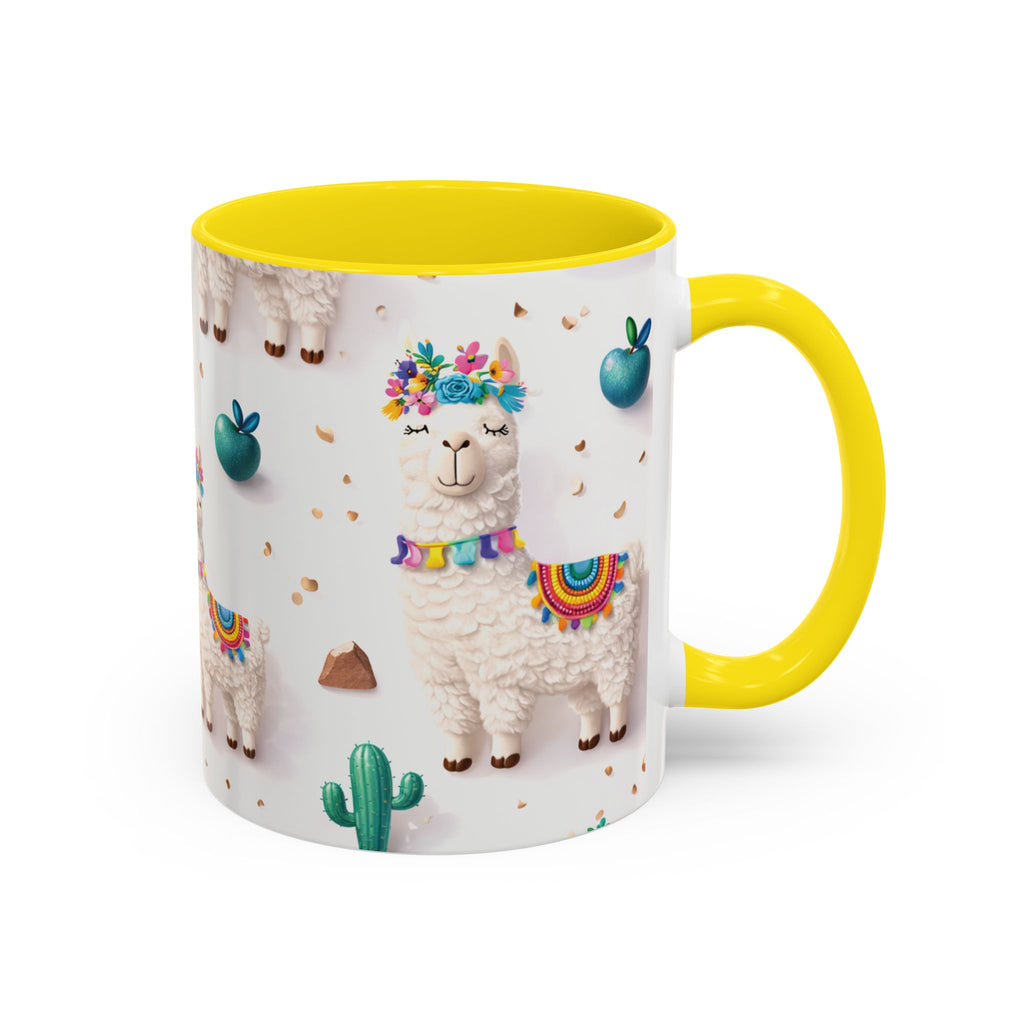 Cute Llama Pattern Accent Coffee Mug (11/15oz) – Colorful Fiesta Alpaca Design