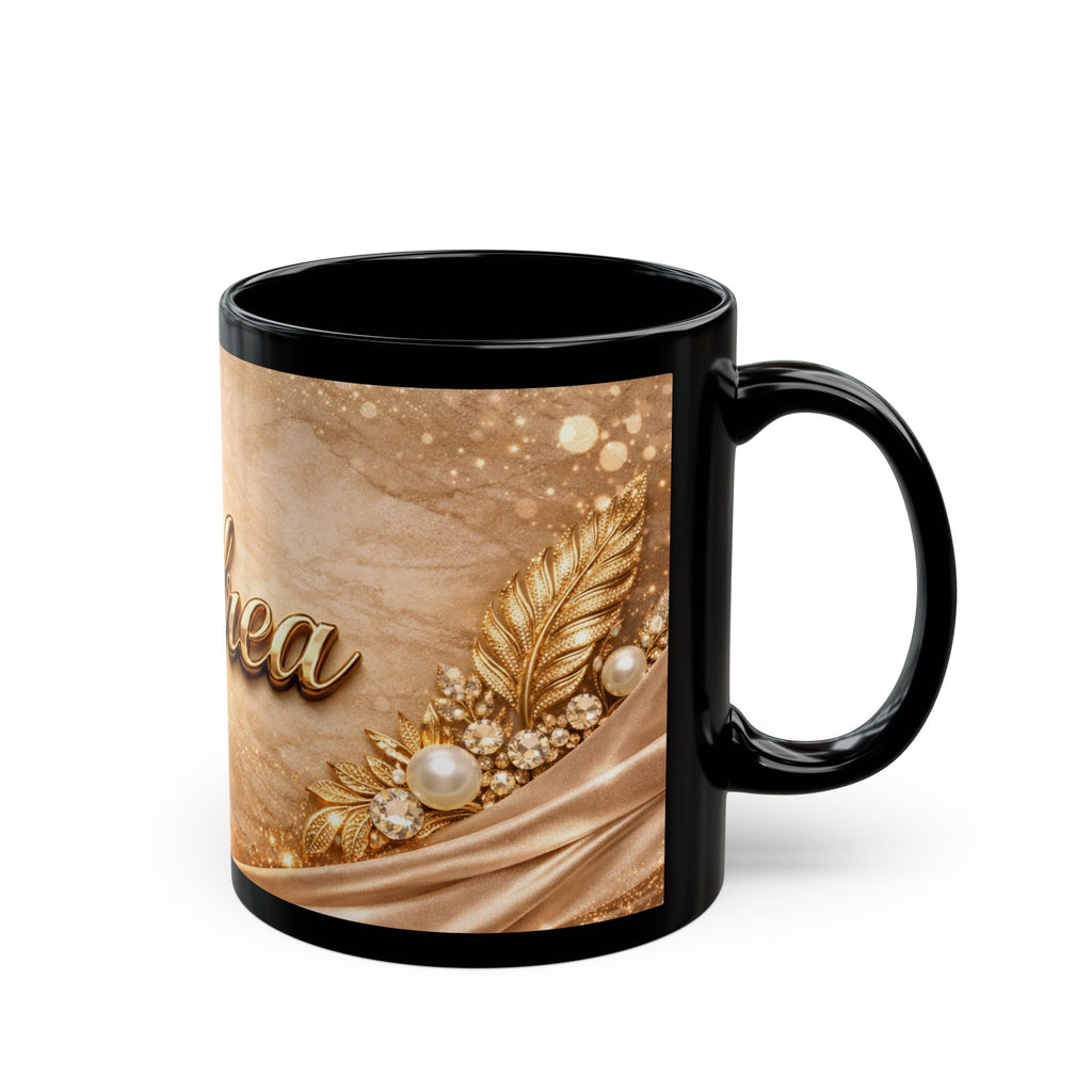 Personalized Gold Name Mug — Elegant Andrea Black Ceramic Coffee Cup (11oz & 15oz)