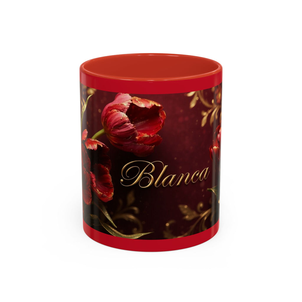 Red Tulip Floral Accent Coffee Mug | Personalized Name Script