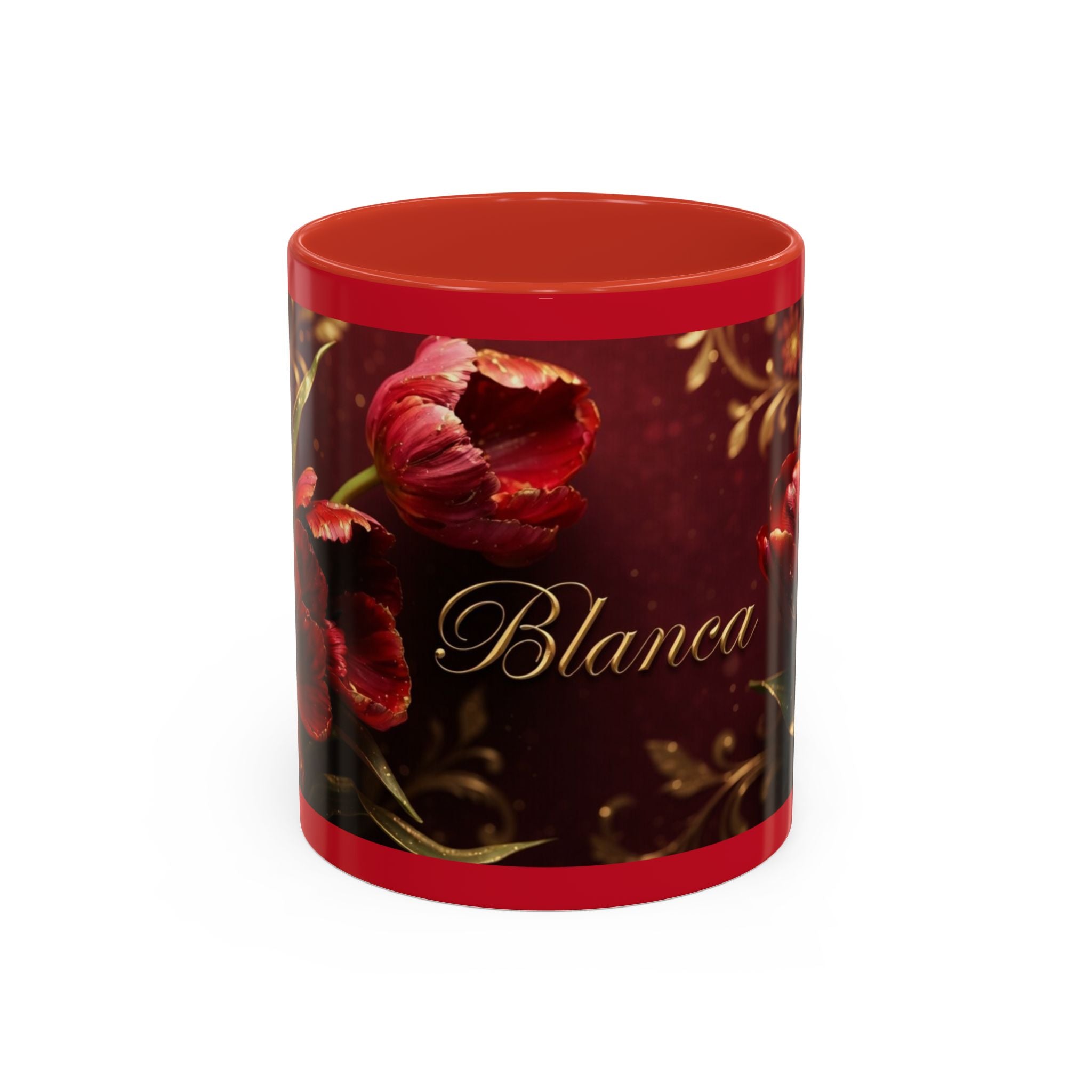 Red Tulip Floral Accent Coffee Mug | Personalized Name Script