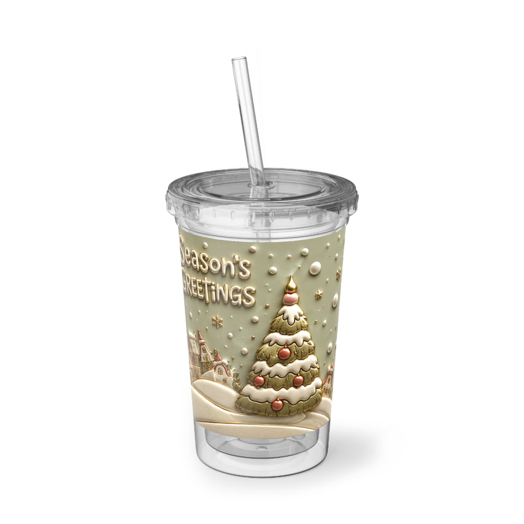 Seasons Greetings Snowman Acrylic Cup | Holiday Winter Scene