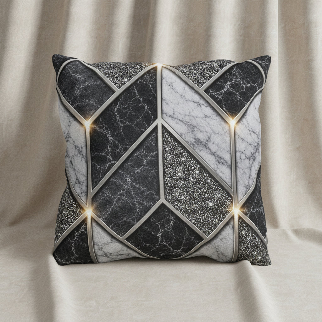 Geometric Marble Outdoor Pillow — Gray Stone Mosaic Accent Cushion