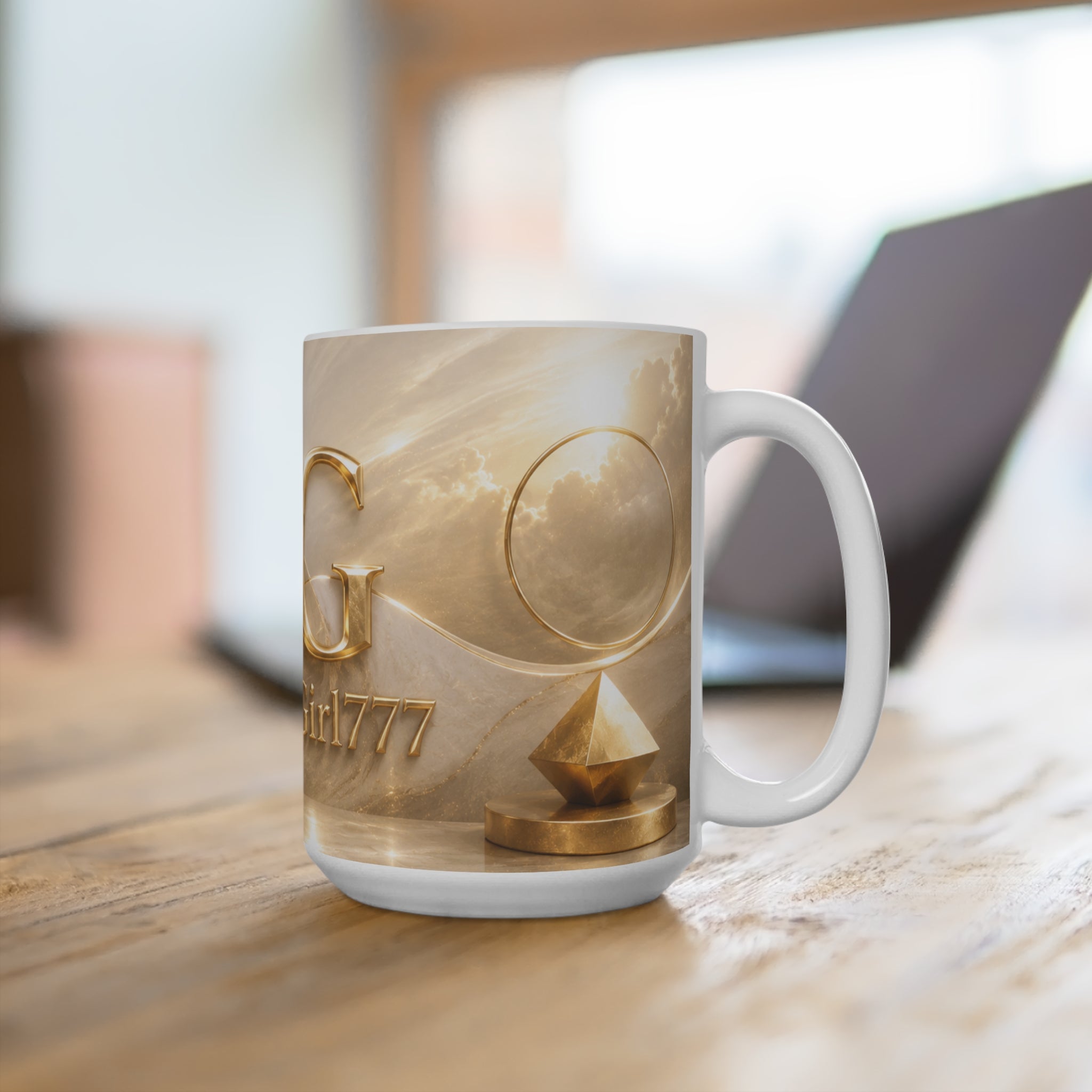 BlessedGirl777 Gold Logo Mug — 15oz Inspirational Coffee Cup