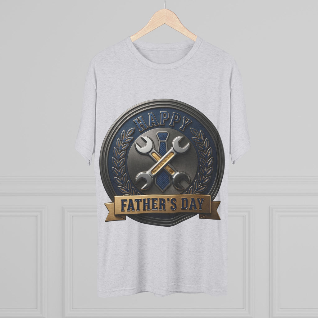 Father's Day Mechanics Badge Tee — Happy Father's Day Wrench & Hammer Crew Shirt
