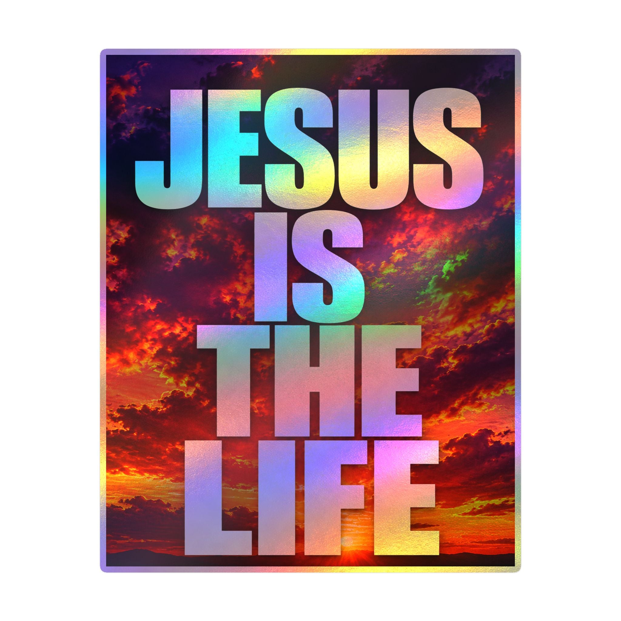 Jesus Is the Life Vinyl Decal — Sunset Color Christian Sticker (Kiss-Cut)