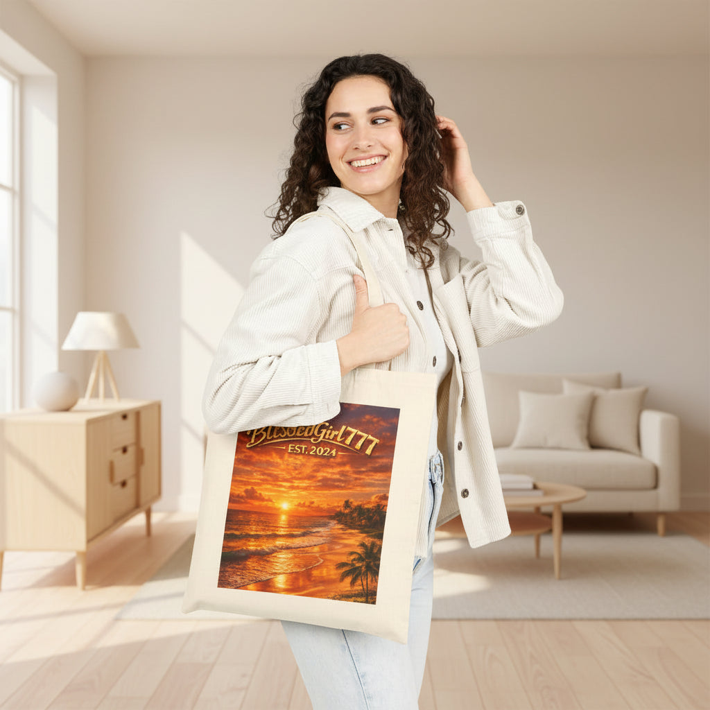 Sunset Beach Tote - "BLESSEDGirl777 EST.2024" Cotton Canvas Bag