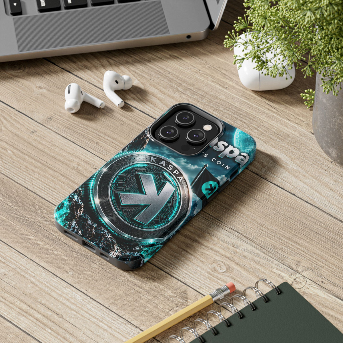 Kaspa Coin Tough Phone Case – Teal Crypto Logo Protective Cover