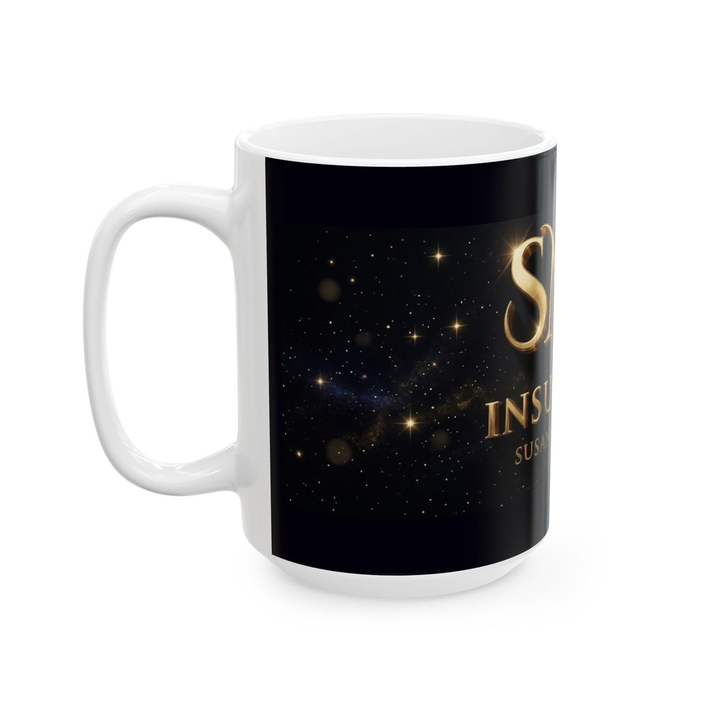 Gold SMS Insurance Logo Mug | Susan the Agent, Ceramic Coffee Cup