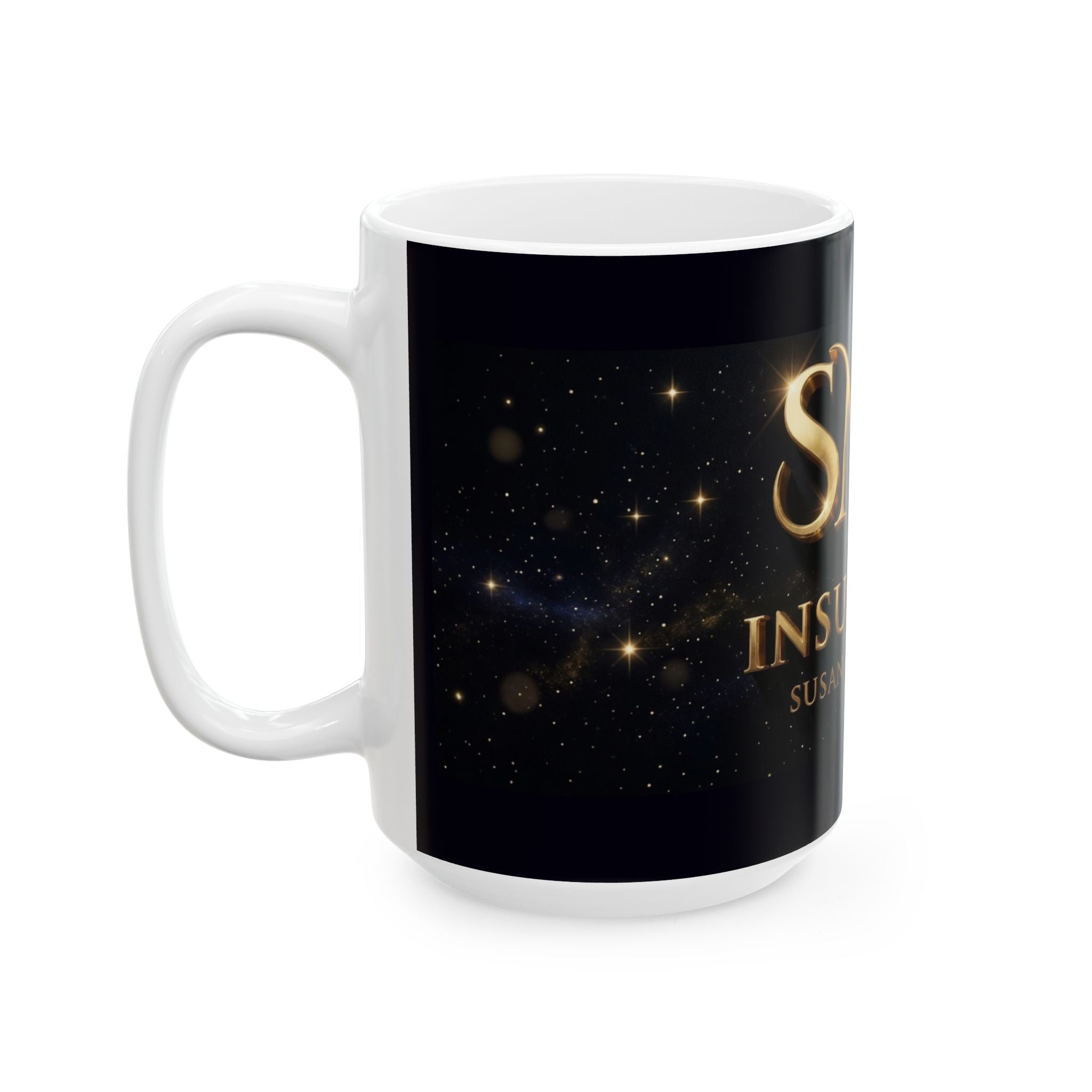 Gold SMS Insurance Logo Mug | Susan the Agent, Ceramic Coffee Cup