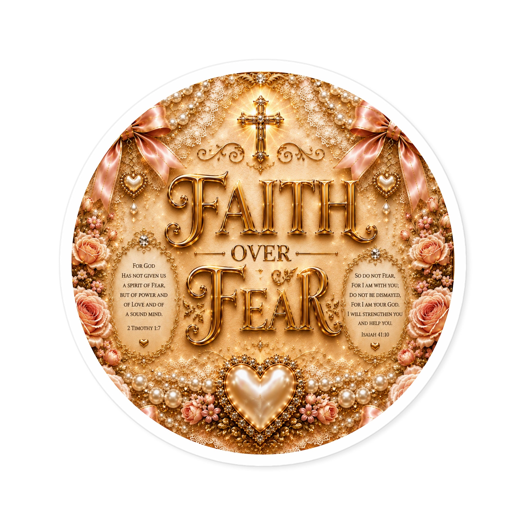 Faith Over Fear Round Sticker — Inspirational Christian Decorative Vinyl
