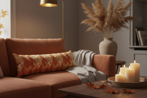 Autumn Herringbone Body Pillow — Rustic Orange Geometric Lumbar
