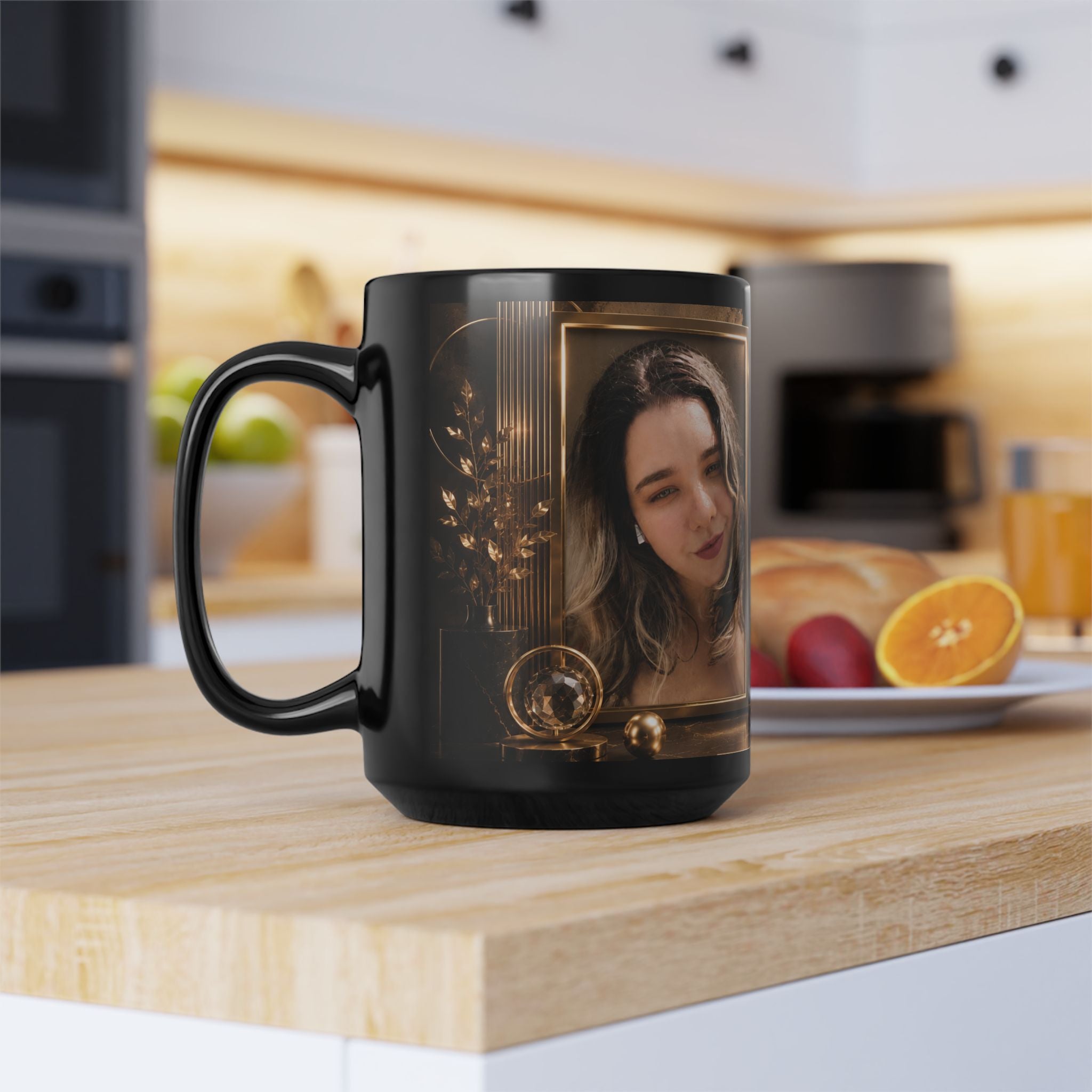 BlessedGirl777 Gold Emblem 15oz Black Mug