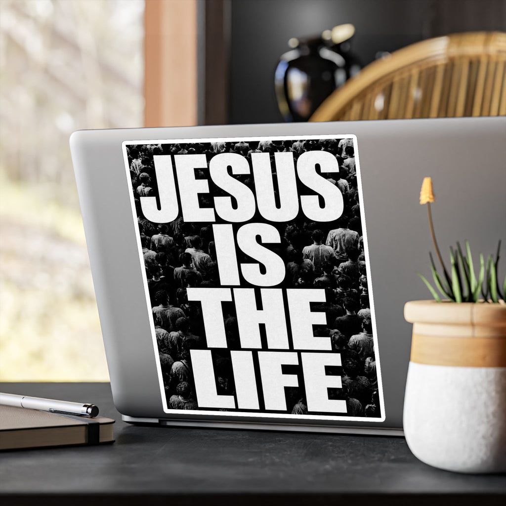 Jesus Is the Life Vinyl Sticker — Black & White Faith Decal (Kiss-Cut)