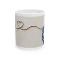 Wire Heart Line Art Ceramic Mug | Blue Floral Accent