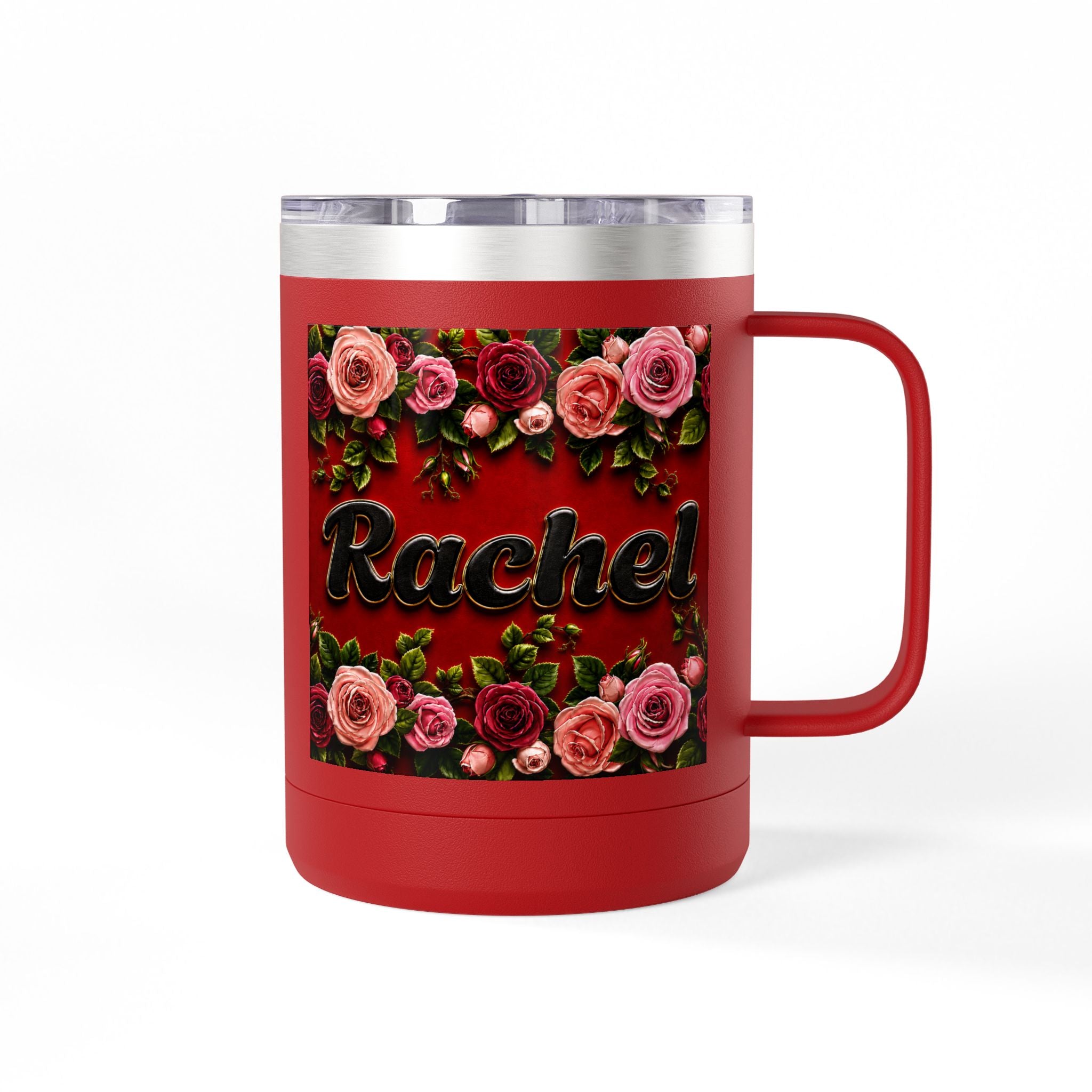 Personalized Rachel Floral 15oz Travel Mug — Insulated Coffee Tumbler