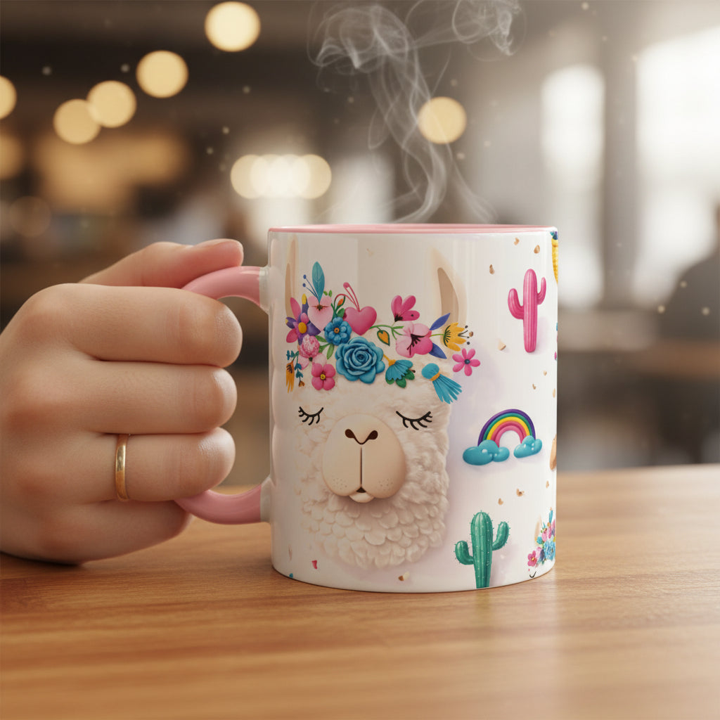 Cute Llama Pattern Accent Coffee Mug (11/15oz) – Colorful Fiesta Alpaca Design