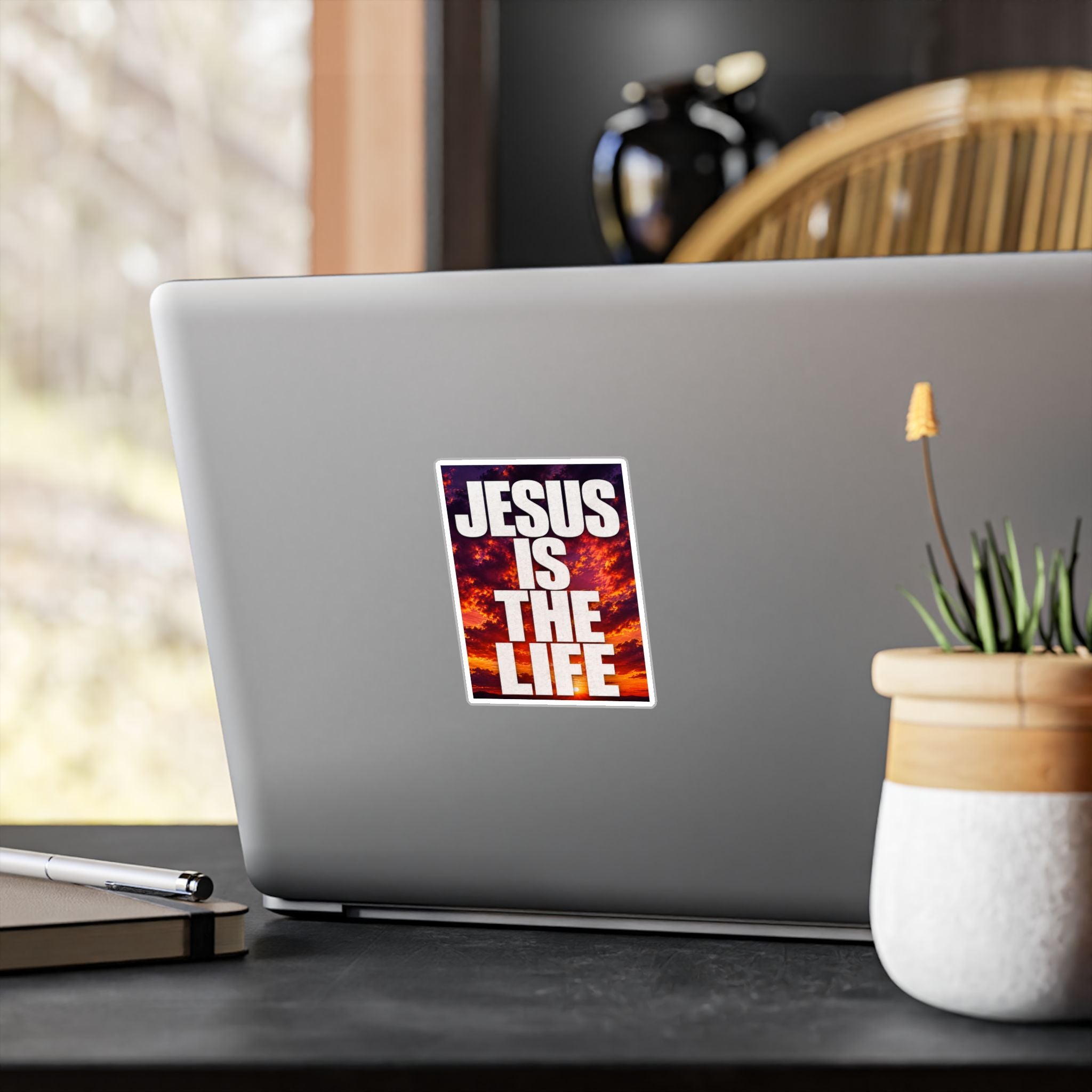 Jesus Is the Life Vinyl Decal — Sunset Color Christian Sticker (Kiss-Cut)