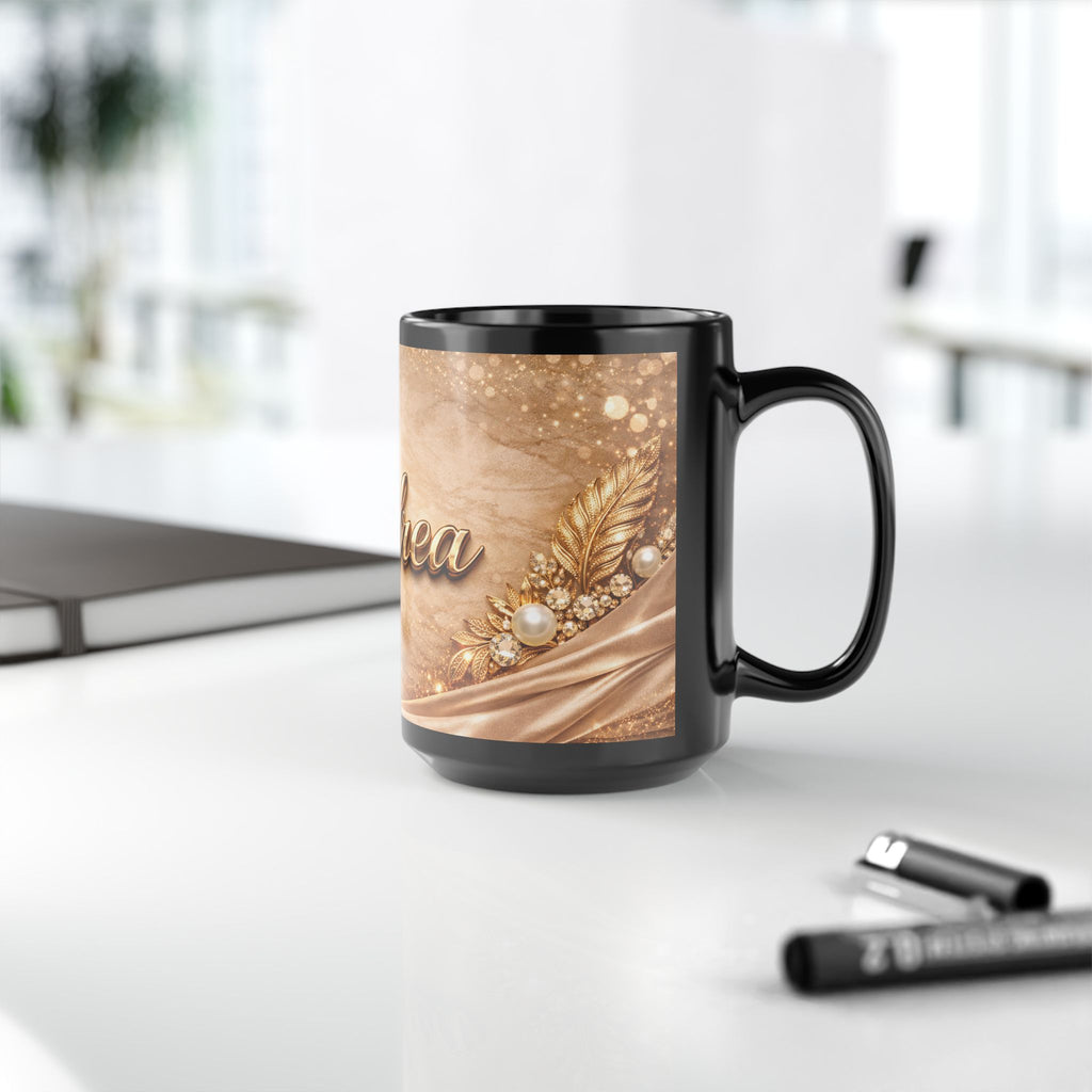 Personalized Gold Name Mug — Elegant Andrea Black Ceramic Coffee Cup (11oz & 15oz)