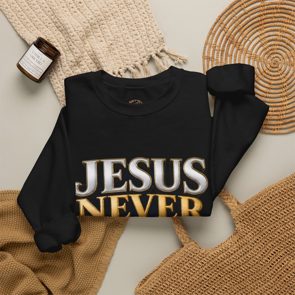 Jesus Never Fails Crewneck Sweatshirt | Christian Faith Pullover