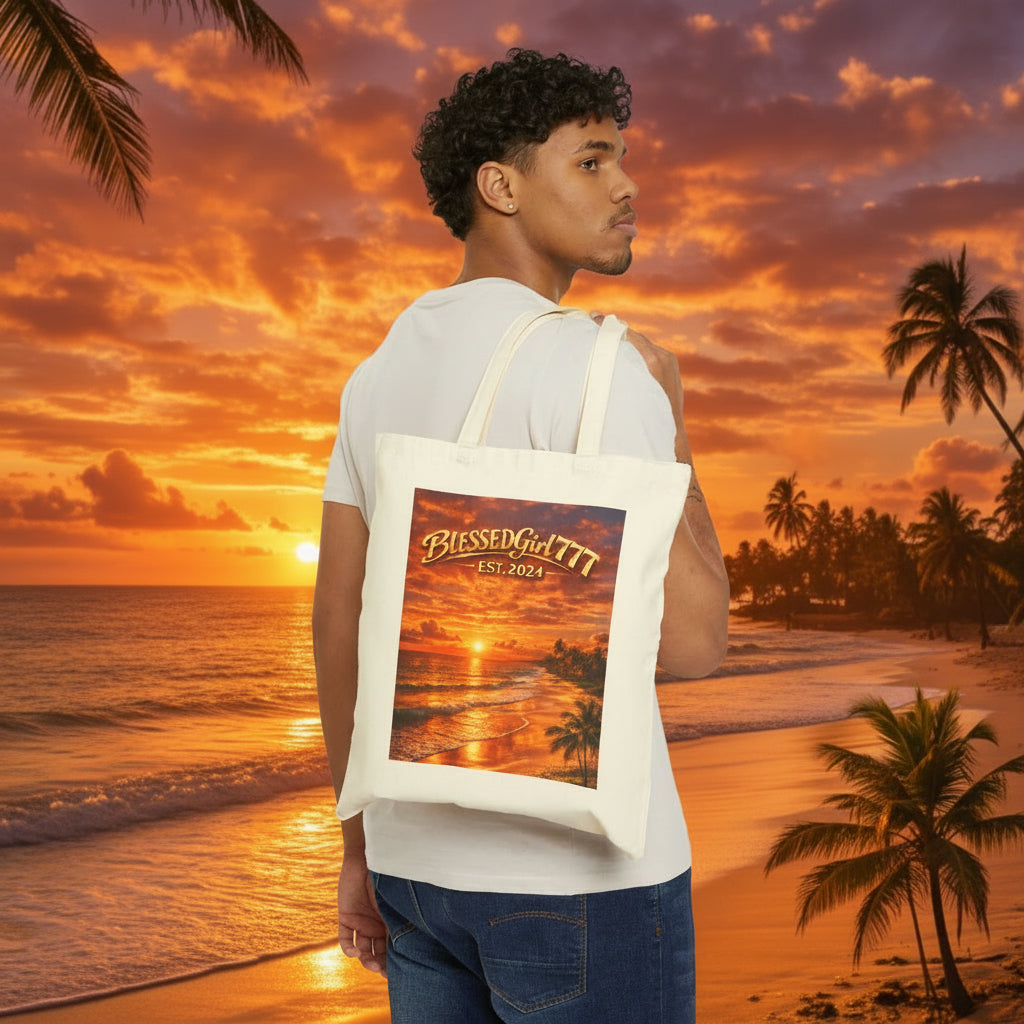 Sunset Beach Tote - "BLESSEDGirl777 EST.2024" Cotton Canvas Bag