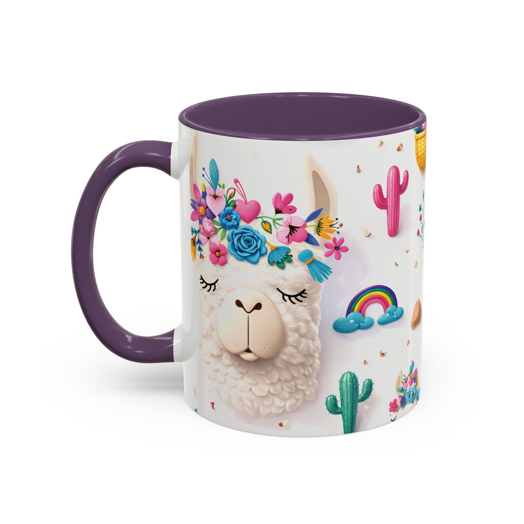 Cute Llama Pattern Accent Coffee Mug (11/15oz) – Colorful Fiesta Alpaca Design