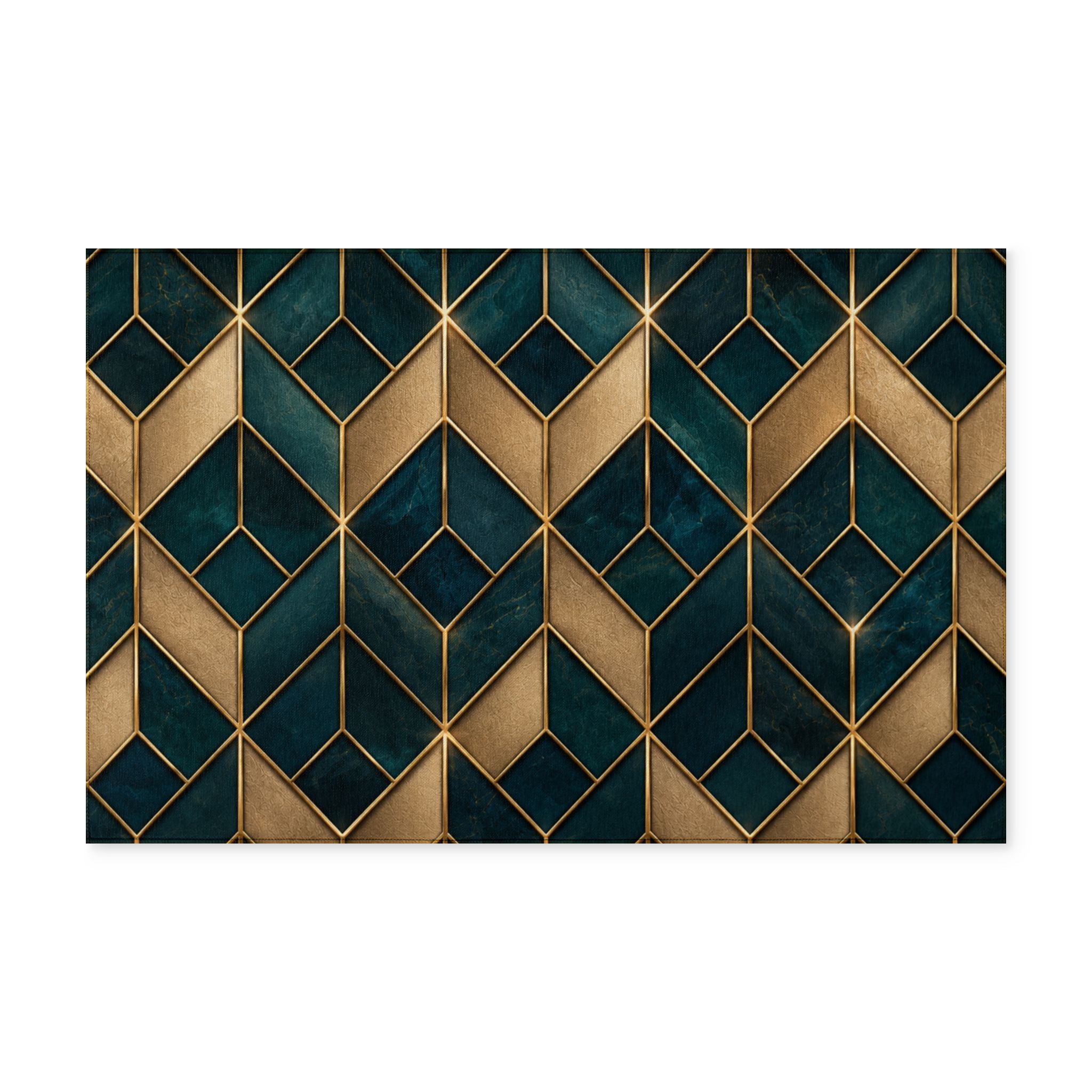 Teal & Gold Washable Chevron Entryway Rug, Non-Slip