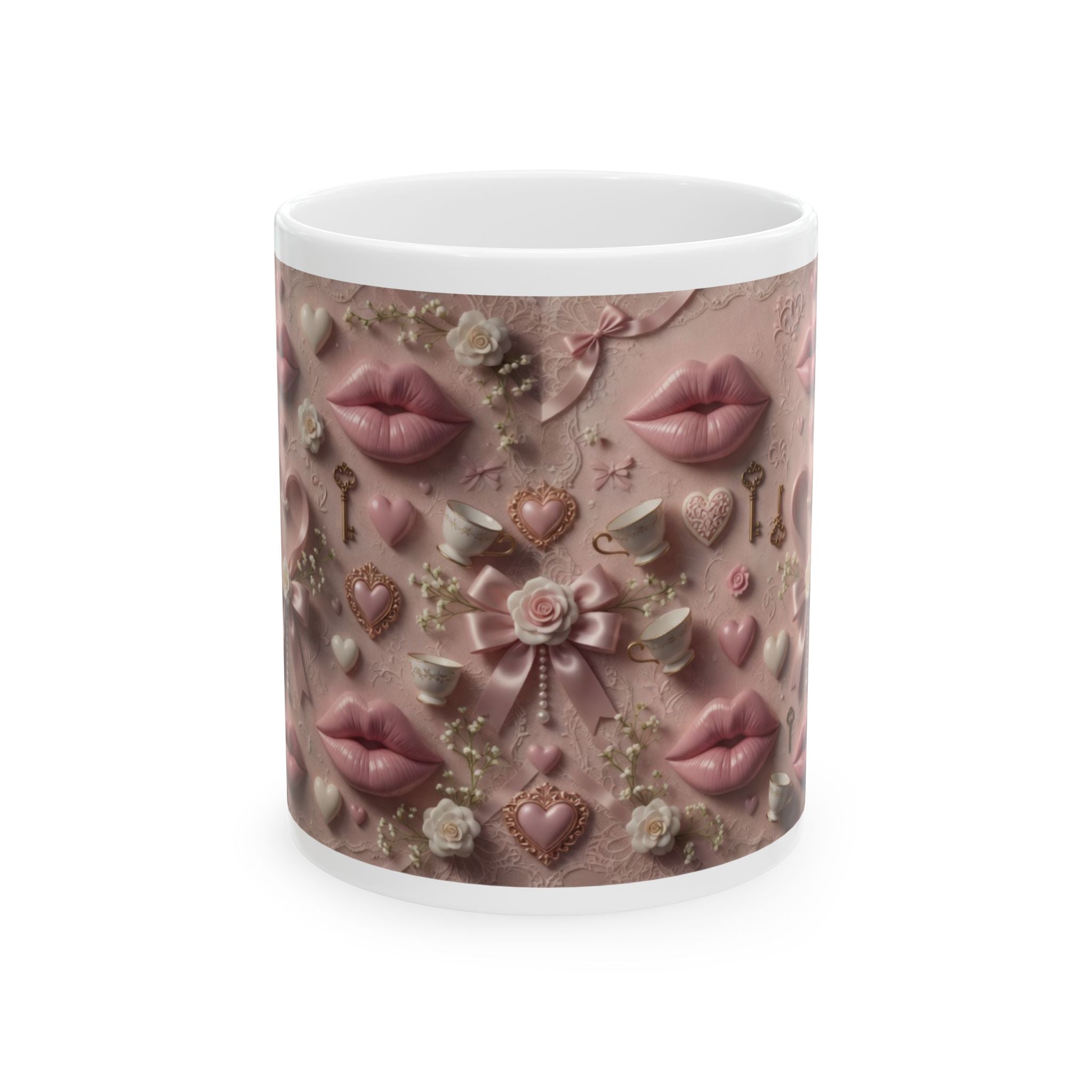 Pink Baroque Lips Pattern Mug | Romantic Vintage Decorative Ceramic