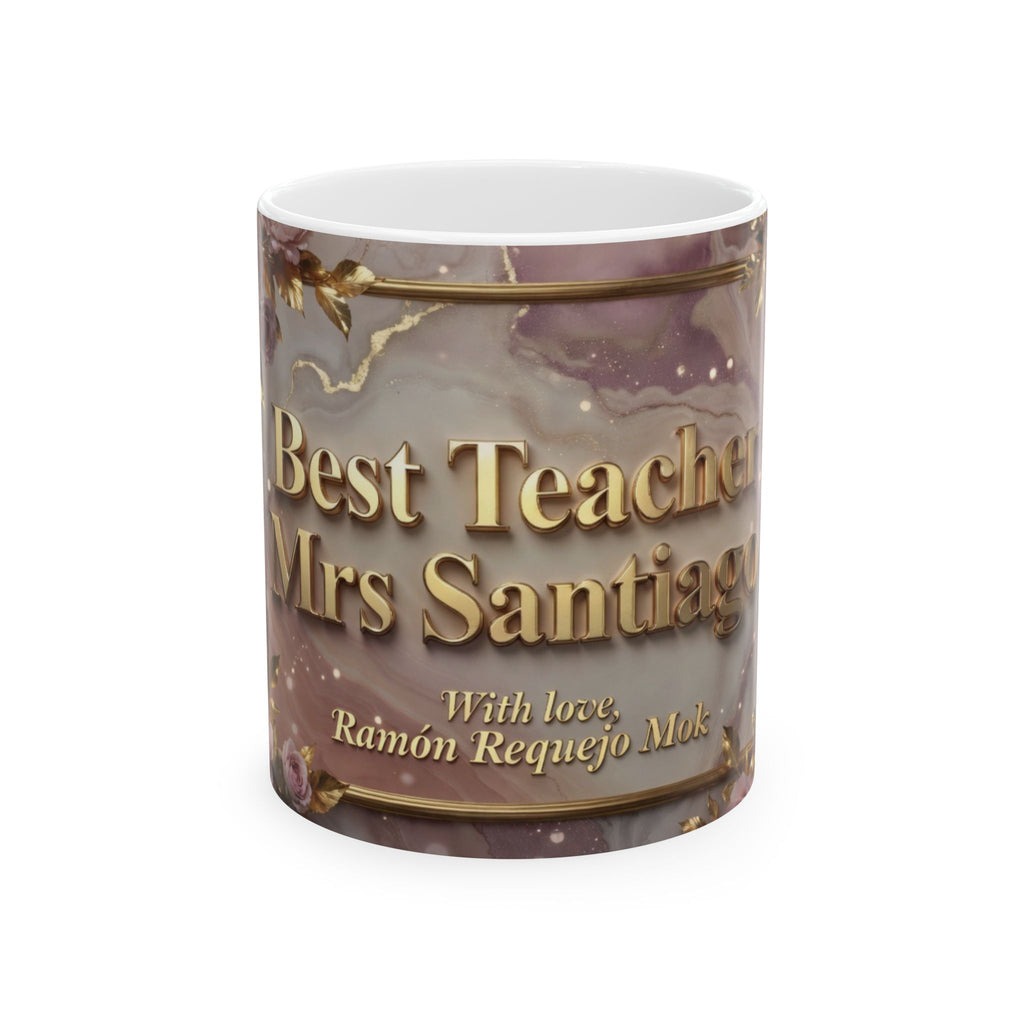 Best Teacher Mrs Santiago Mug | Floral Marble Personalized Ceramic