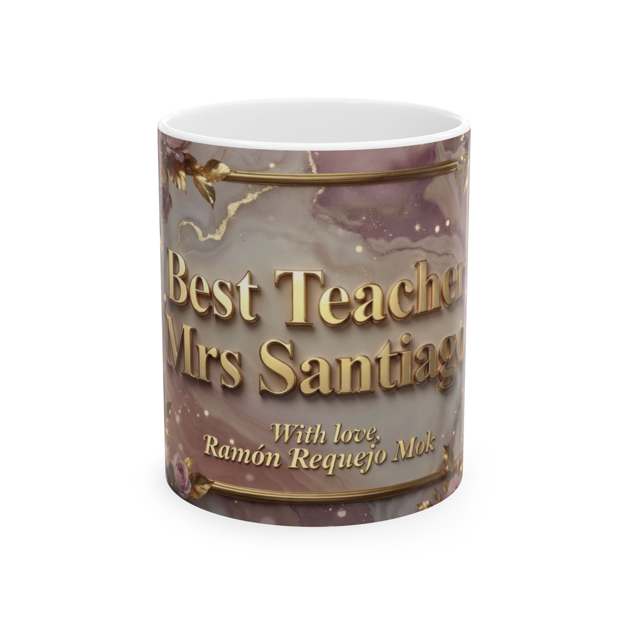 Best Teacher Mrs Santiago Mug | Floral Marble Personalized Ceramic