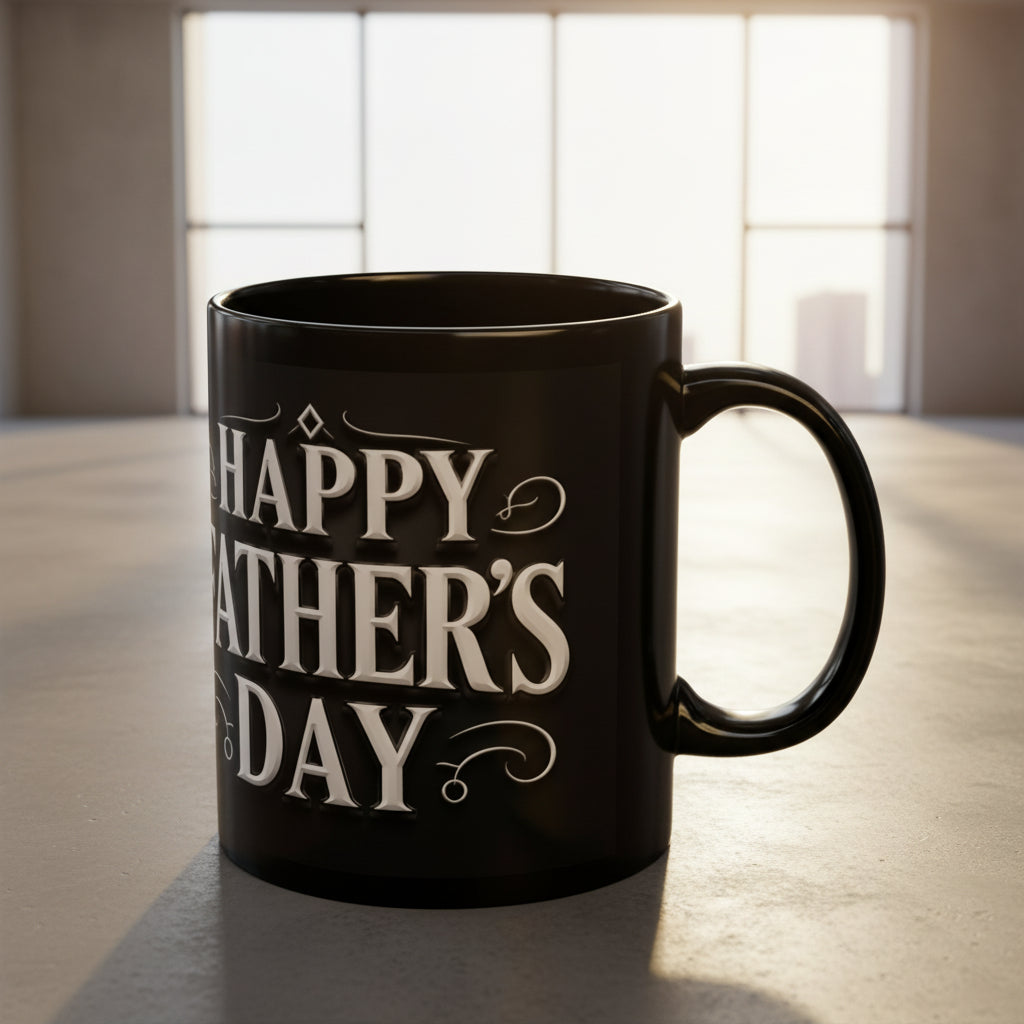 Happy Father’s Day Photo Mug — Personalized Black Coffee Cup (11oz, 15oz)