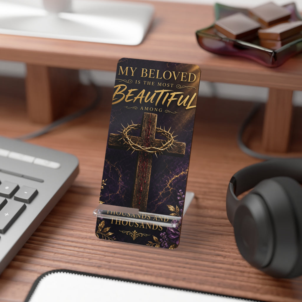 Christian Cross Phone Stand — "My Beloved is the Most Beautiful" Mobile Display Stand