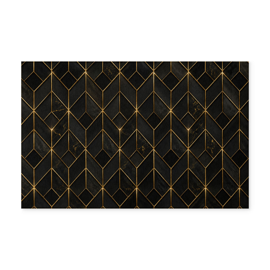 Geometric Black & Gold Washable Rug — Modern Chevron Accent Mat