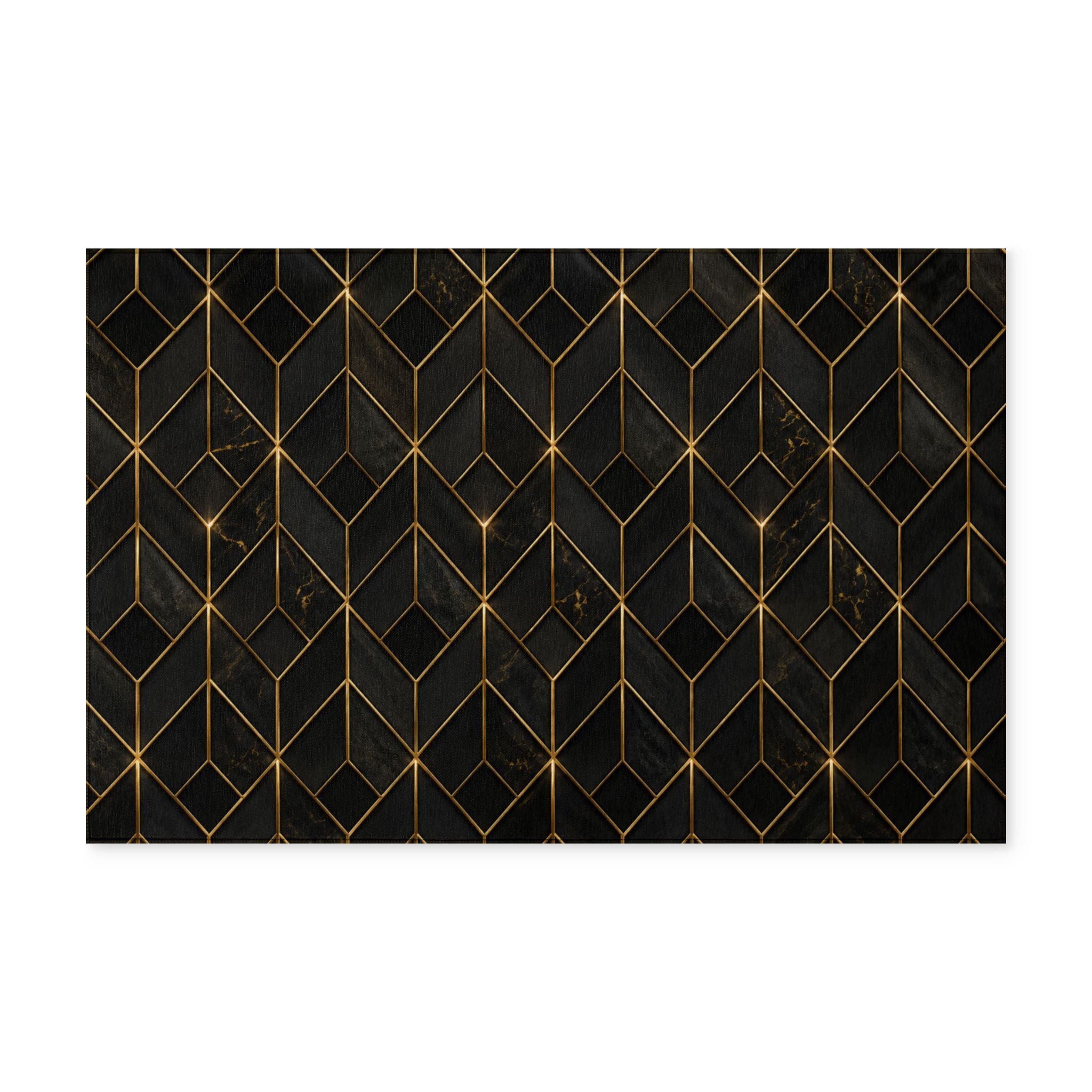 Geometric Black & Gold Washable Rug — Modern Chevron Accent Mat