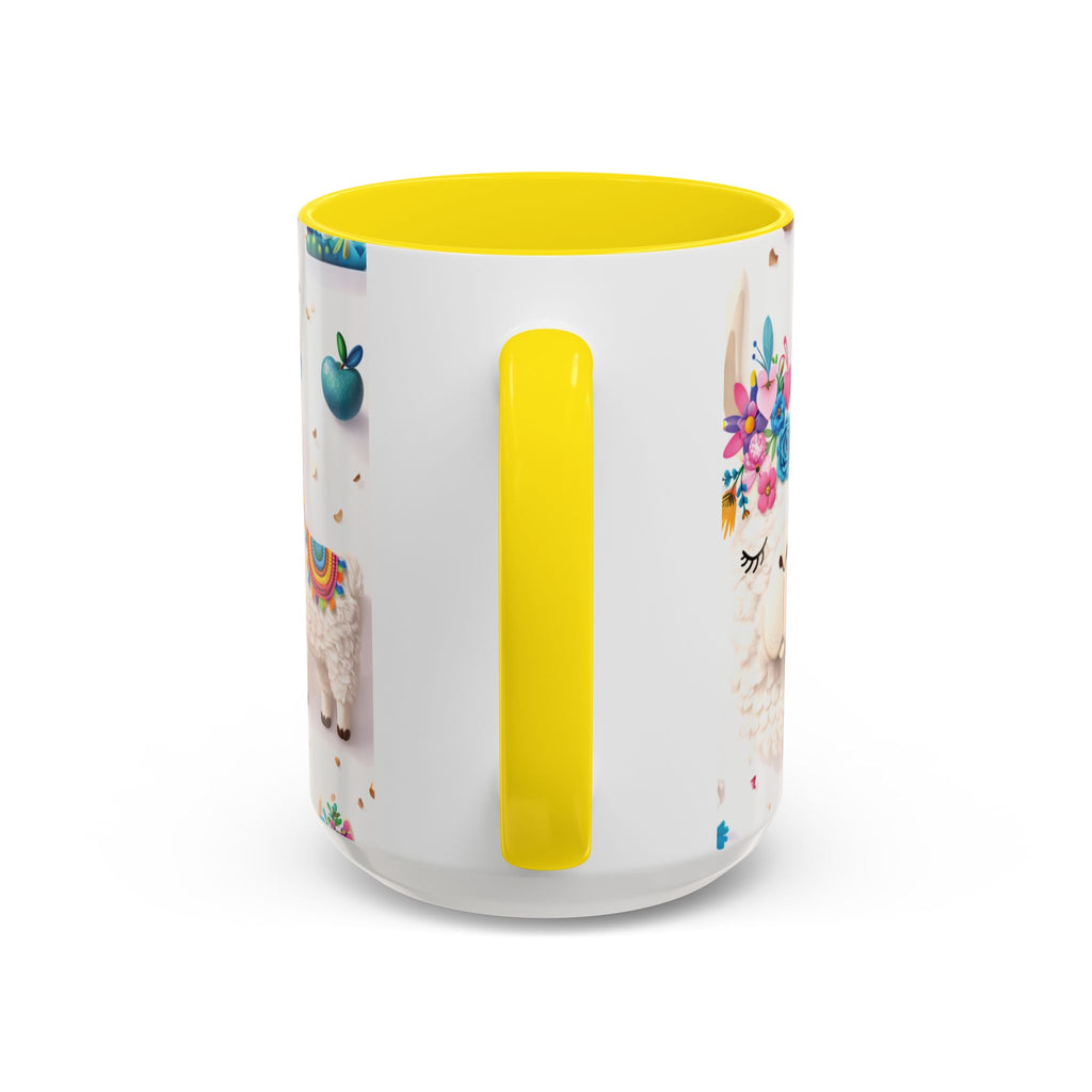 Cute Llama Pattern Accent Coffee Mug (11/15oz) – Colorful Fiesta Alpaca Design