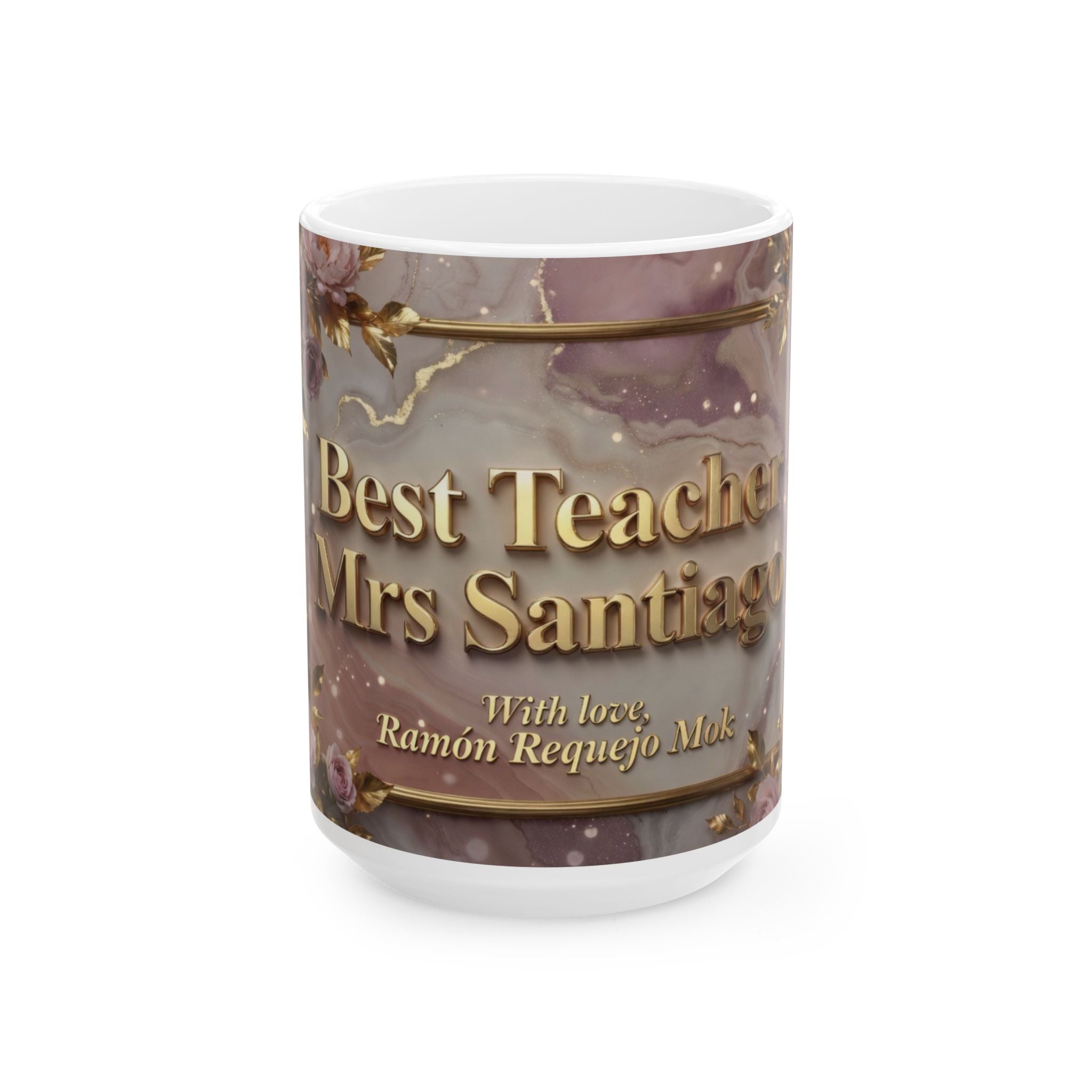 Best Teacher Mrs Santiago Mug | Floral Marble Personalized Ceramic