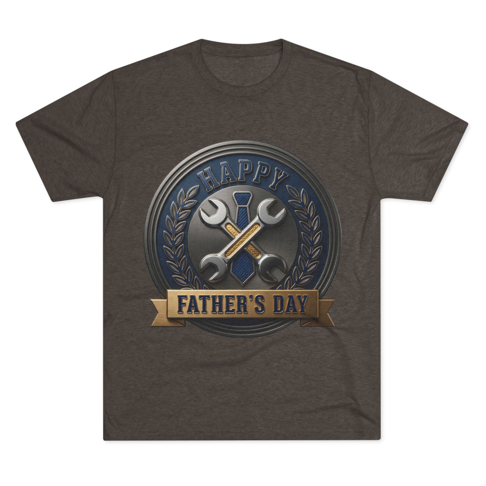 Father's Day Mechanics Badge Tee — Happy Father's Day Wrench & Hammer Crew Shirt