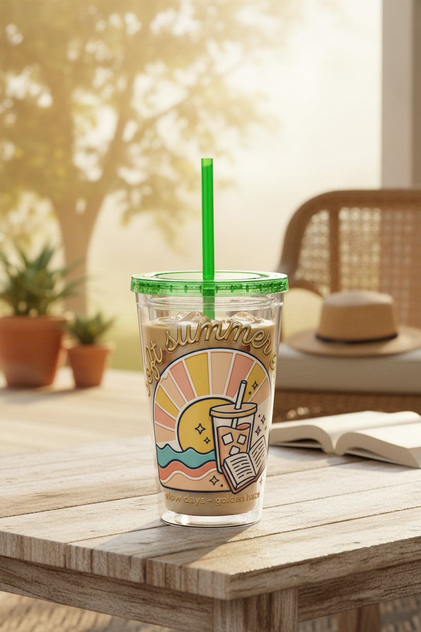 Soft Summer sunset beach drink illustration Tumbler