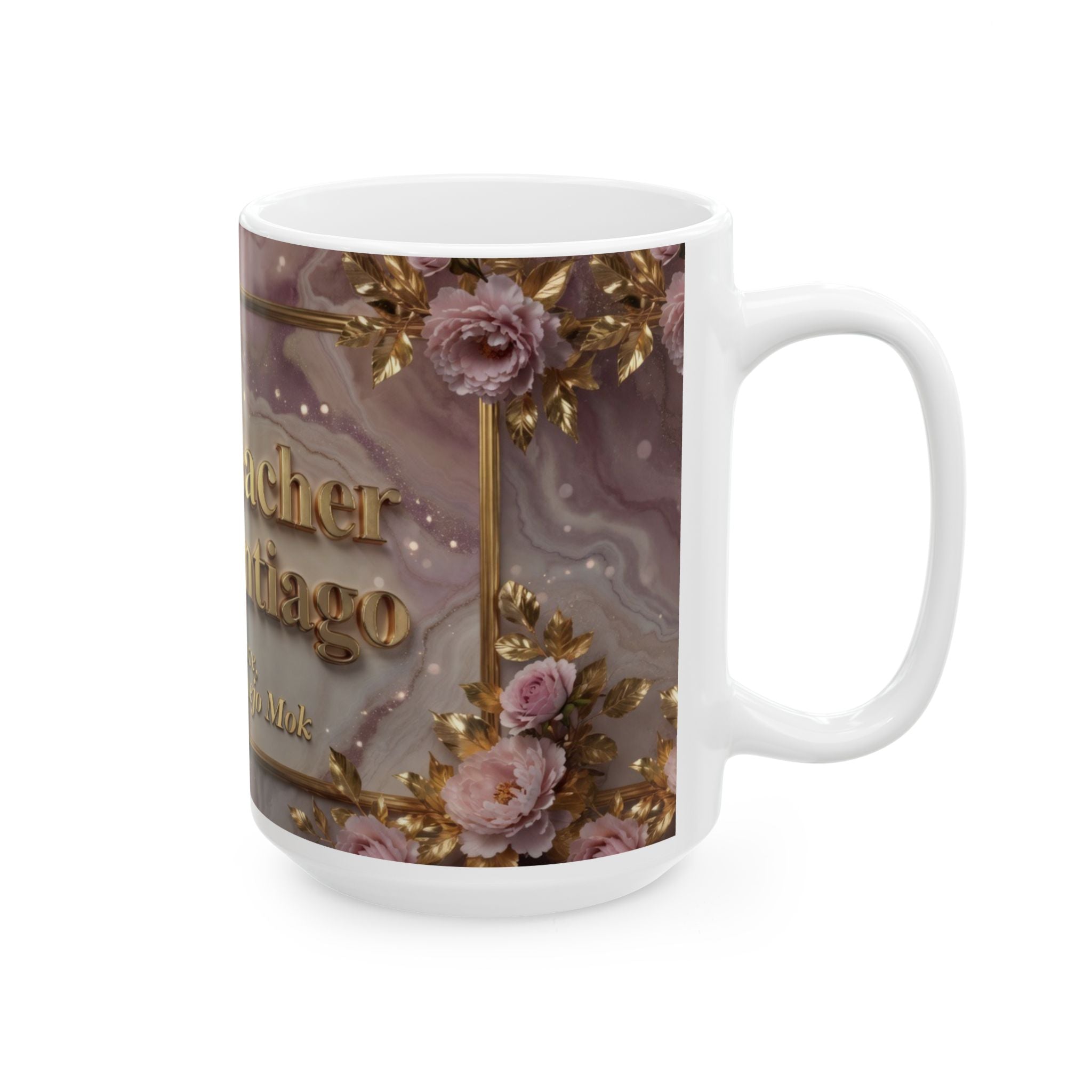 Best Teacher Mrs Santiago Mug | Floral Marble Personalized Ceramic