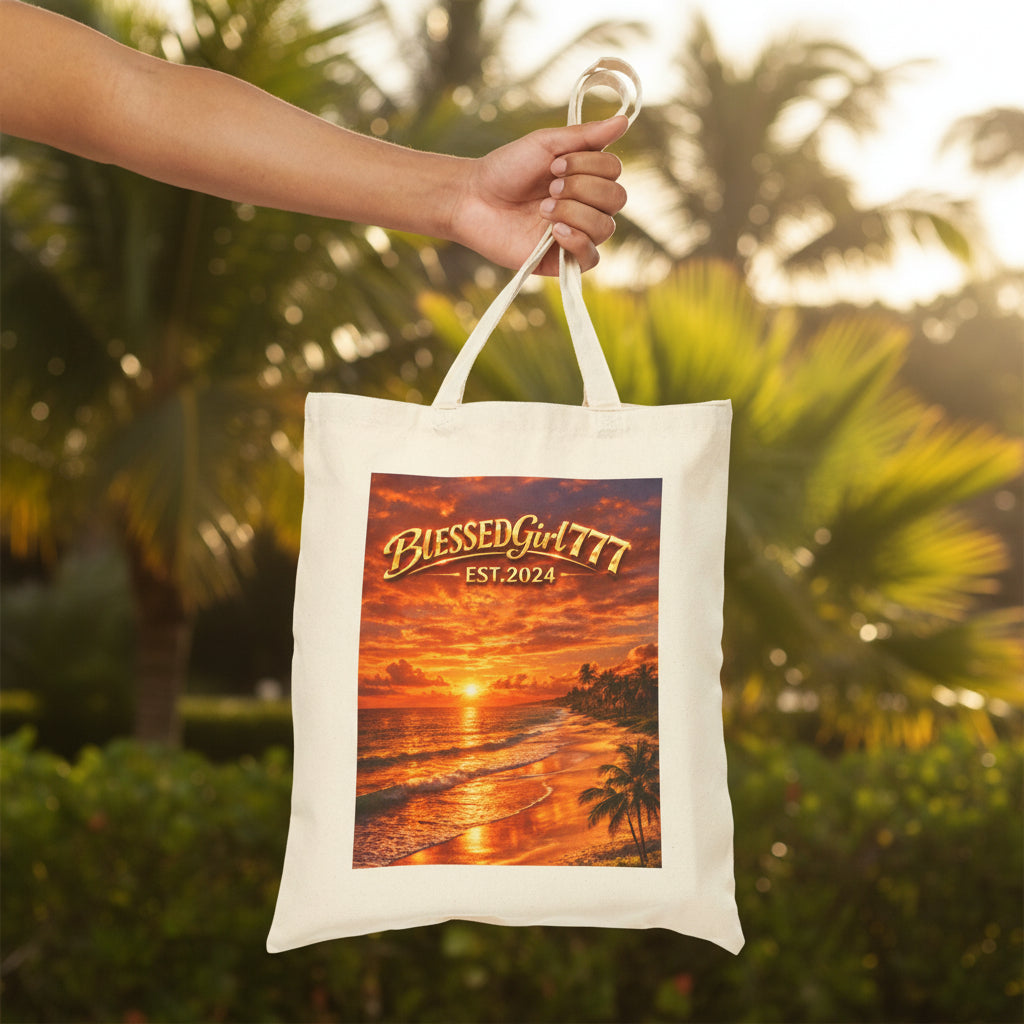 Sunset Beach Tote - "BLESSEDGirl777 EST.2024" Cotton Canvas Bag