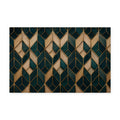 Geometric Teal & Gold Washable Rug — Art Deco Chevron Entryway Mat