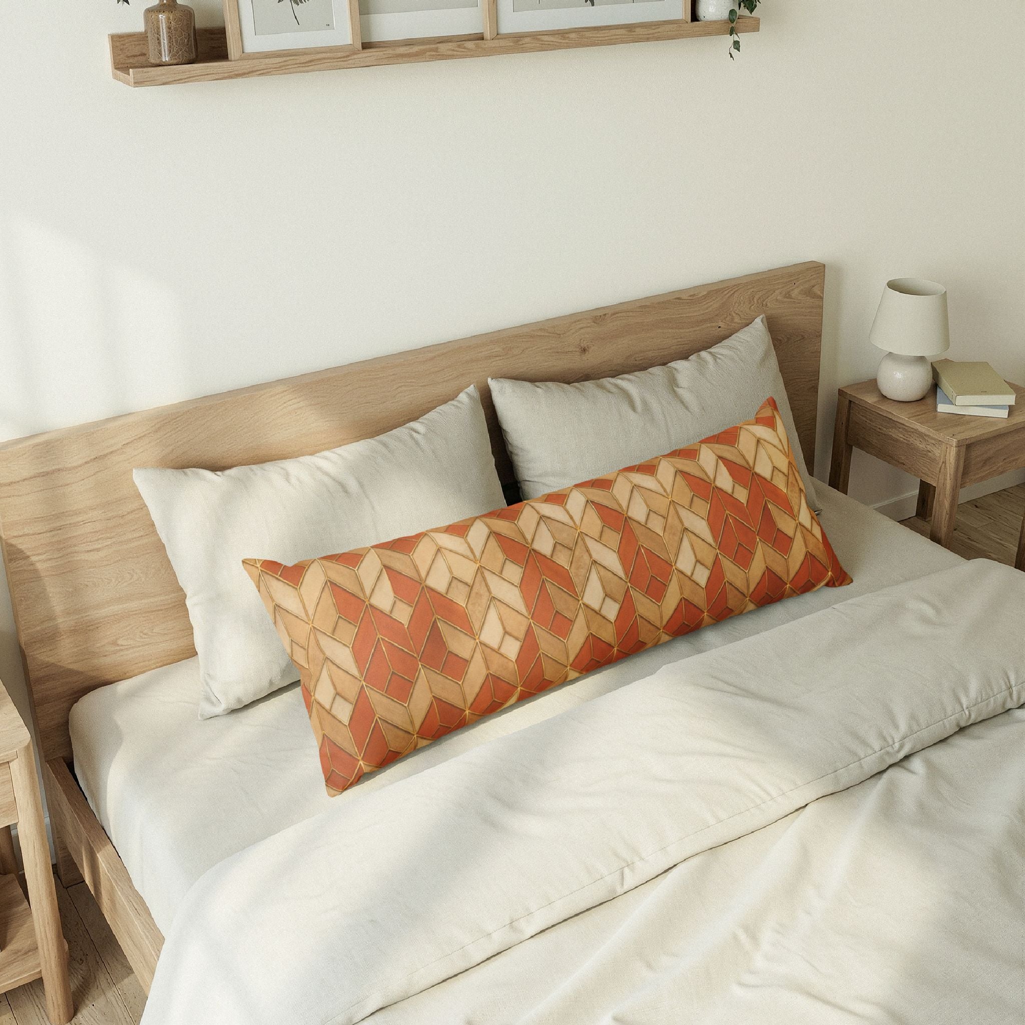 Autumn Herringbone Body Pillow — Rustic Orange Geometric Lumbar