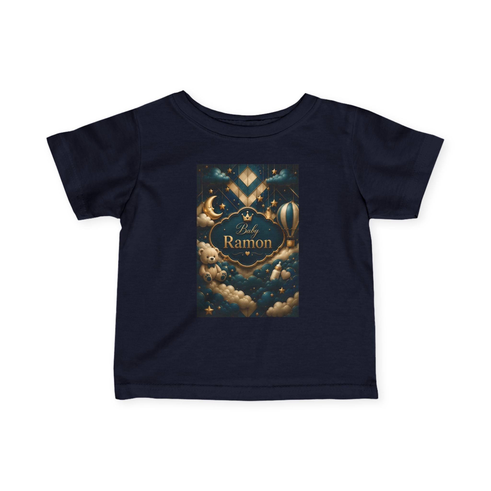 Infant Tee — Personalized 'Baby Ramon' Moon & Hot Air Balloon Night Sky Design