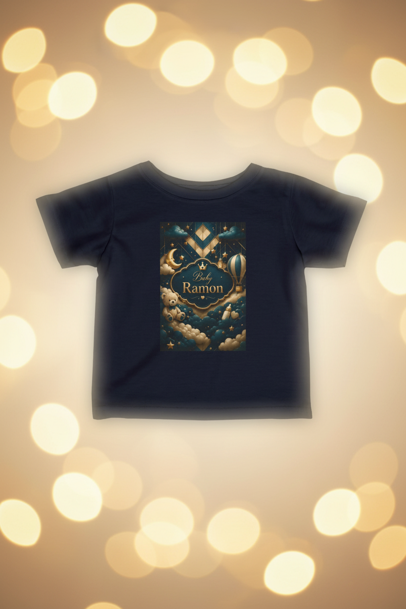 Infant Tee — Personalized 'Baby Ramon' Moon & Hot Air Balloon Night Sky Design