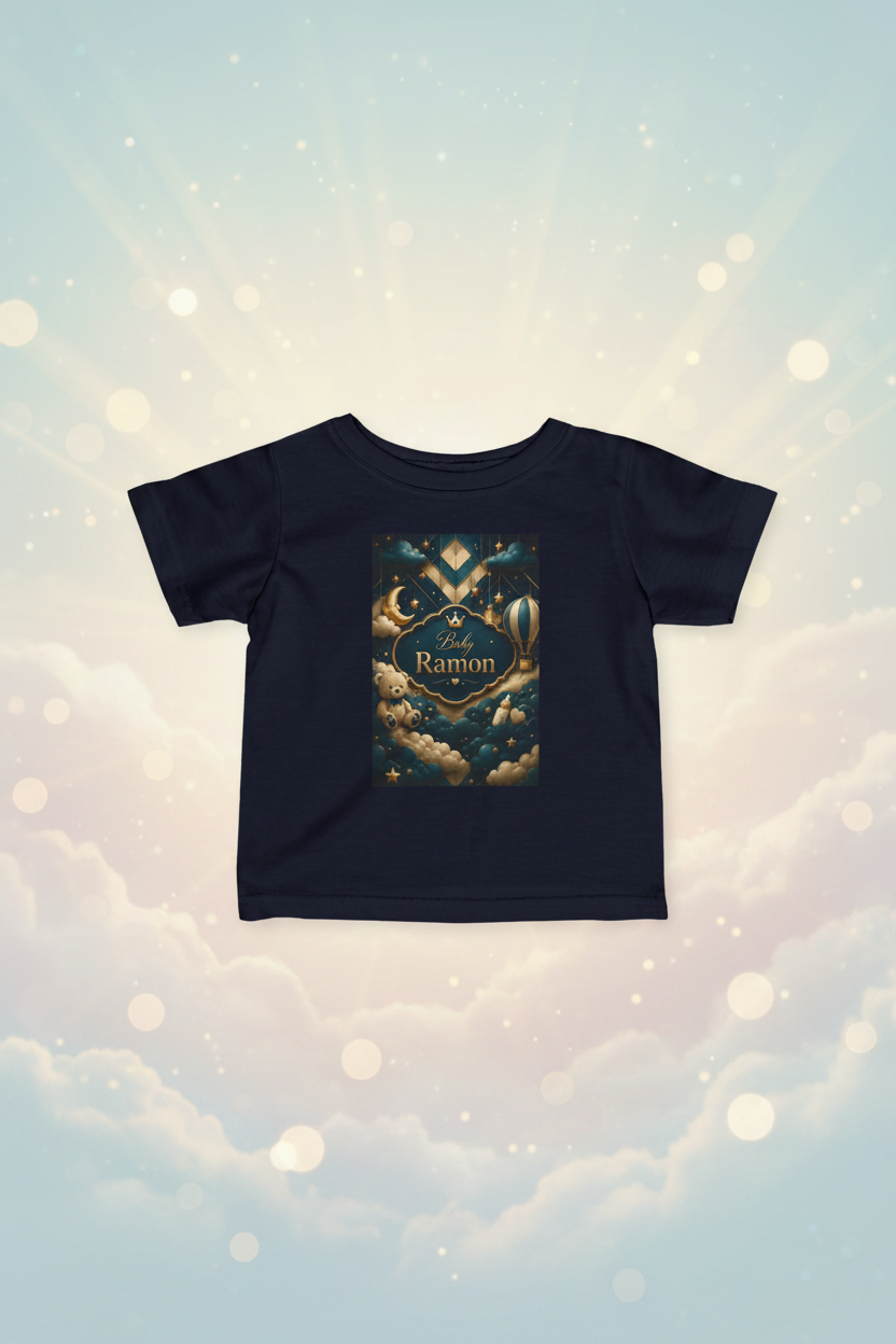 Infant Tee — Personalized 'Baby Ramon' Moon & Hot Air Balloon Night Sky Design