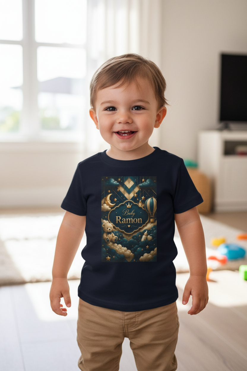 Infant Tee — Personalized 'Baby Ramon' Moon & Hot Air Balloon Night Sky Design
