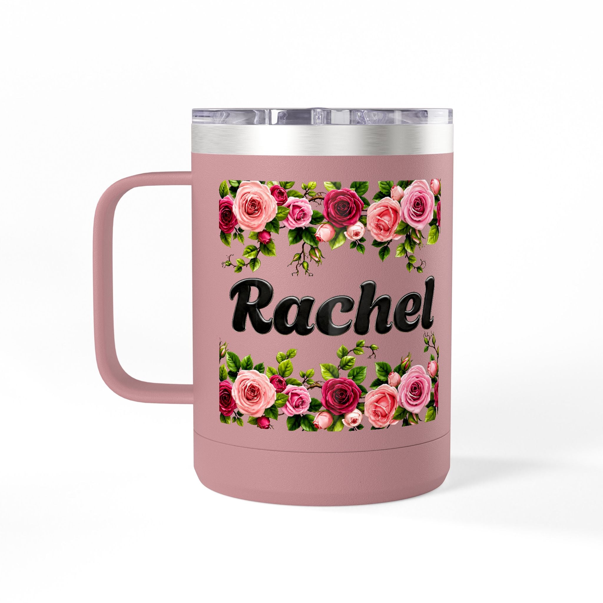 Personalized Rachel Floral 15oz Travel Mug — Insulated Coffee Tumbler